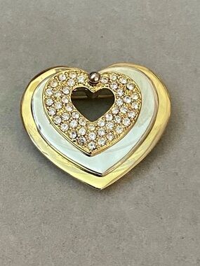 Ellen Kiam Vintage Two Tone Articulated Heart Rhinestone Brooch